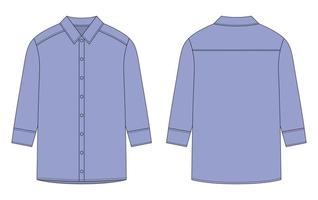 Oversized shirt with long sleeves and buttons technical sketch. Cool blue color. vector