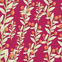 Seamless pattern with berry branches. Hand drawn wild berries floral wallpaper. vector