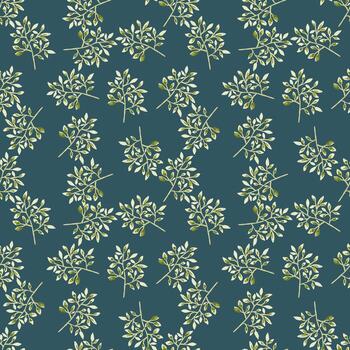 Hand drawn branches with leaves seamless pattern. Botanical sketch background. Decorative forest twig endless wallpaper. vector