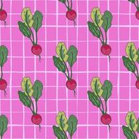 Vintage radish seamless pattern. Radish with leaves endless wallpaper. Vegetarian food backdrop. vector