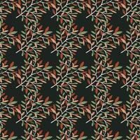 Decorative forest twig endless wallpaper. Hand drawn branches with leaves seamless pattern. vector