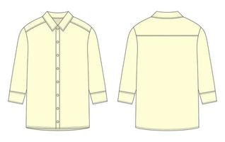 Oversized shirt with long sleeves and buttons technical sketch. Milk color. Unisex casual shirt mock up. vector