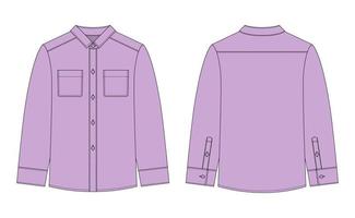 Blank shirt with pockets and buttons technical sketch. Lilac color. Unisex casual shirt mock up. vector