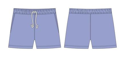 Blank shorts pants technical sketch design template. Cool blue color. vector