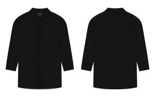 Oversized shirt with long sleeves and buttons technical sketch. Black color. vector