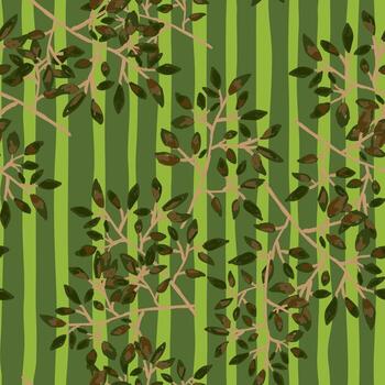 Hand drawn branches with leaves seamless pattern. Botanical sketch background. Decorative forest twig endless wallpaper. vector