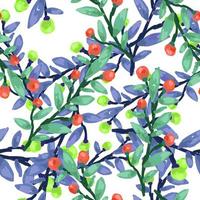 Seamless pattern with berry branches. Hand drawn wild berries floral wallpaper. vector