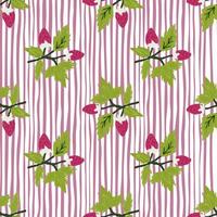 Freehand wild strawberry branch seamless pattern. Hand drawn wild berries floral wallpaper. Strawberry plant endless backdrop. vector