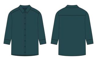 Oversized shirt with long sleeves and buttons technical sketch. Dark green color. vector
