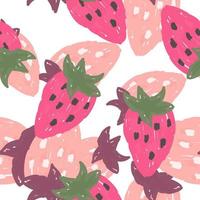 Freehand strawberries seamless pattern . Doodle strawberry endless wallpaper. vector