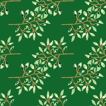 ramas dibujadas a mano con hojas de patrones sin fisuras. fondo de boceto botánico. Fondo de pantalla sin fin de rama de bosque decorativa. vector