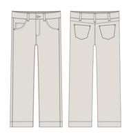 Children's classical jeans technical sketch. Light gray color. Denim casual clothes. vector