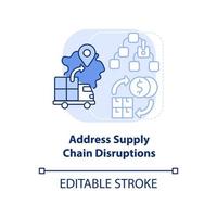Address supply chain disruptions light blue concept icon vector