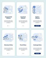 Inflation types and causes light blue onboarding mobile app screen set vector