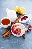 Christmas morning breakfast oatmeal with cranberry photo