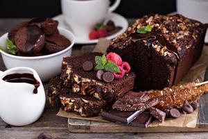 Chocolate loaf cake with nuts photo