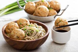 Soba noodles with chicken meatballs photo