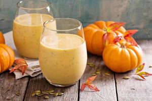 Healthy pumpkin smoothie with chia seed in glasses photo