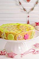 Cheesecake for christmas with colorful jelly photo