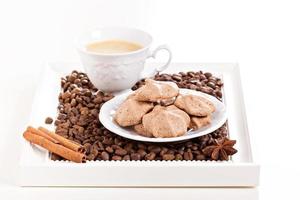 Meringue mocha cookies with coffee photo