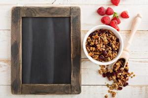 Homemade granola with milk for breakfast photo