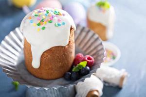 Traditional Easter yeasted cake with white glaze
