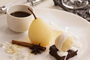 Dessert with poached pears photo