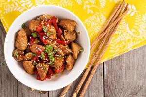 Pork with vegetables in asian style photo