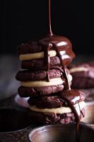 Chocolate brownie cookies with cream filling photo