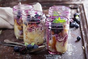 Bread berry pudding in mason jars photo