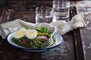 Fresh salad with lettuce, asparagus and eggs photo