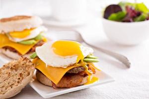 Breakfast burger with avocado, cheese and bacon photo