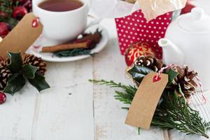 Food gifts donuts and christmas stollen with tea photo