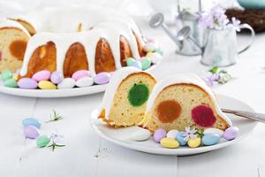 Easter cake with colorful filling and glaze photo