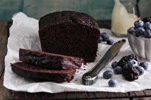 Chocolate loaf cake sliced photo