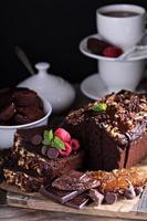 Chocolate loaf cake with nuts photo