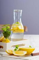 Cut lemons on a cutting board photo