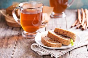 Gingerbread loaf cake with hot tea photo
