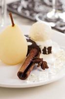 Dessert with poached pears photo