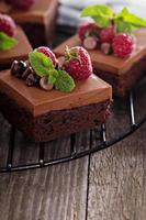 Chocolate mousse brownies with raspberry photo