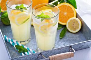 Homemade citrus lemonade in tall glasses photo