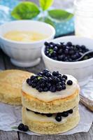 Making a cake, sponge layers, frosting and berries photo