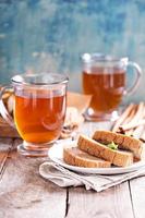 Gingerbread loaf cake with hot tea photo