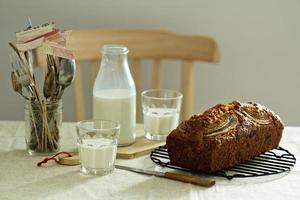 Banana bread with milk photo