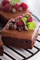 Chocolate mousse brownies with raspberry photo