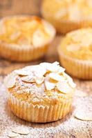 muffins de almendras recién horneados, espolvoreados con azúcar glas foto