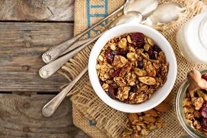 Homemade granola with milk for breakfast photo