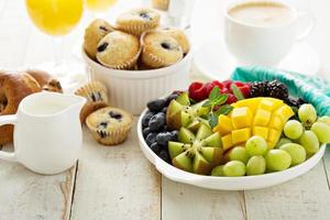 Fresh and bright continental breakfast table photo