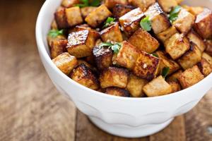 Stir fried tofu in a bowl photo