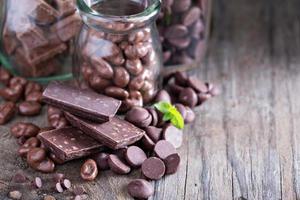 Chocolate pieces, chips, candies and bars photo